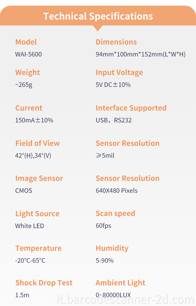 Lettore di codice barra ad alta velocità Winson Reader Omnidirezionale Scanner